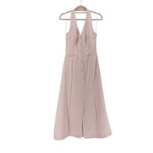 Endless Rose Pink Button Front Halter Dress Princess Seam Midi Blush Pink